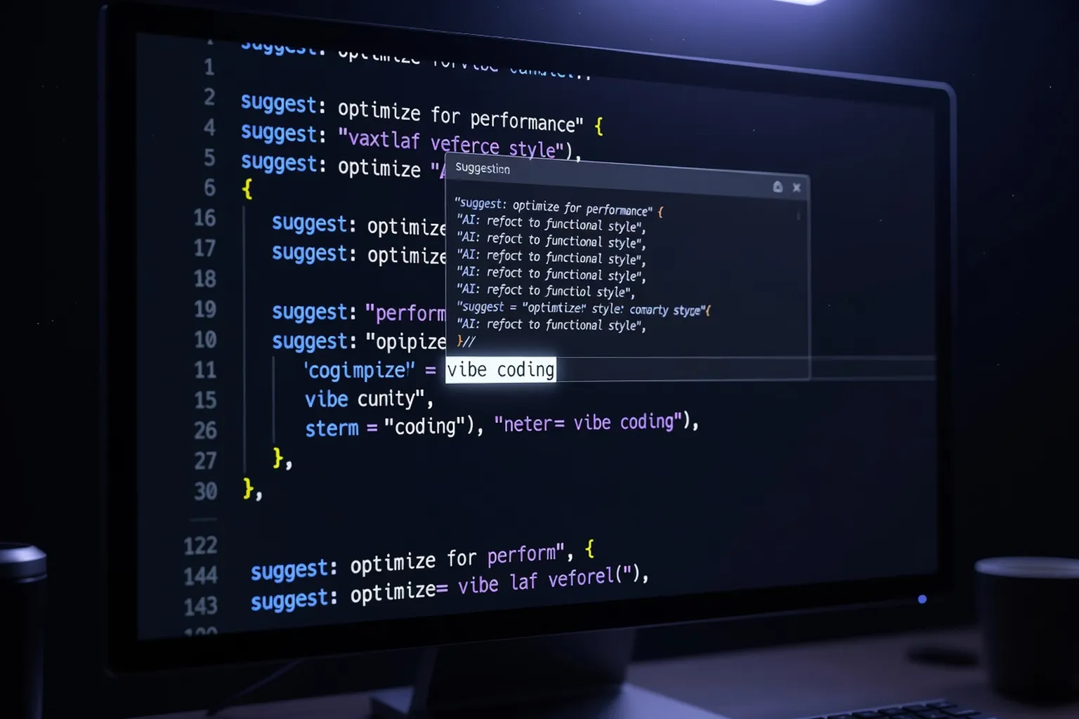 Gros plan sur un éditeur de code avec suggestions Cursor et Claude Code en cours