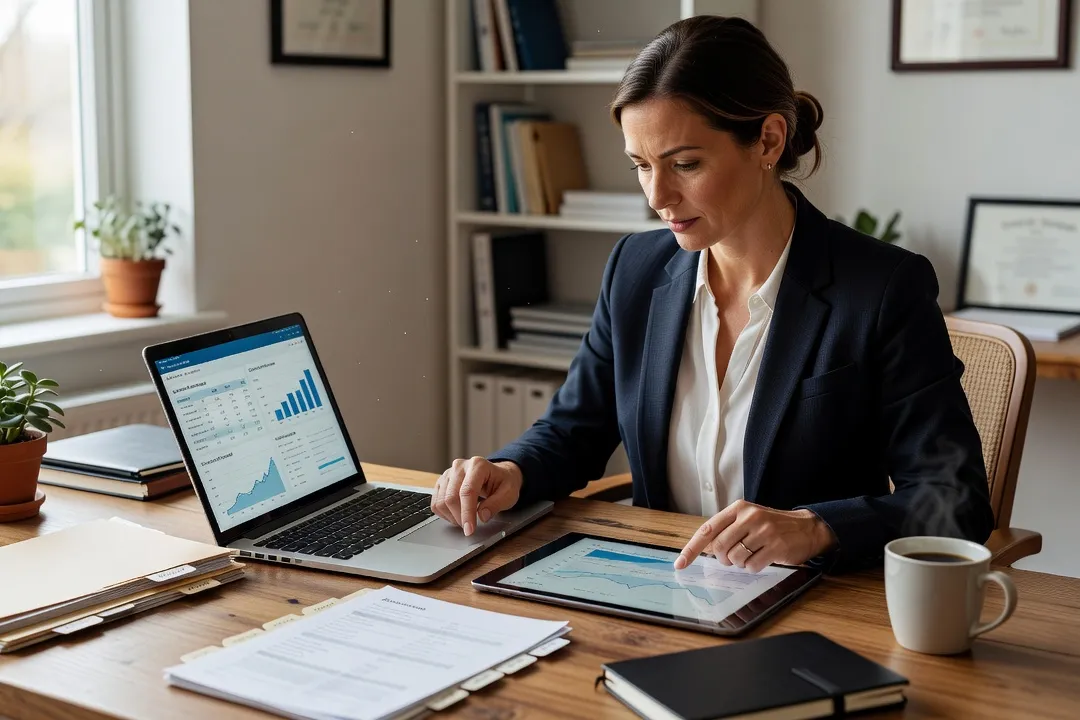 Indépendante consultant des dossiers professionnels synchronisés sur plusieurs appareils