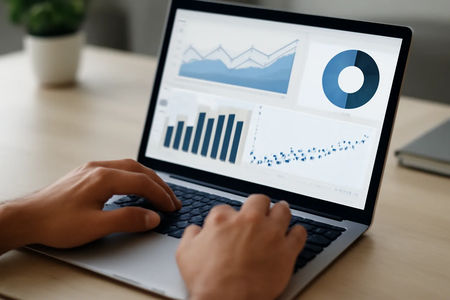 Data scientist analysant des tableaux de données et des courbes statistiques sur plusieurs écrans