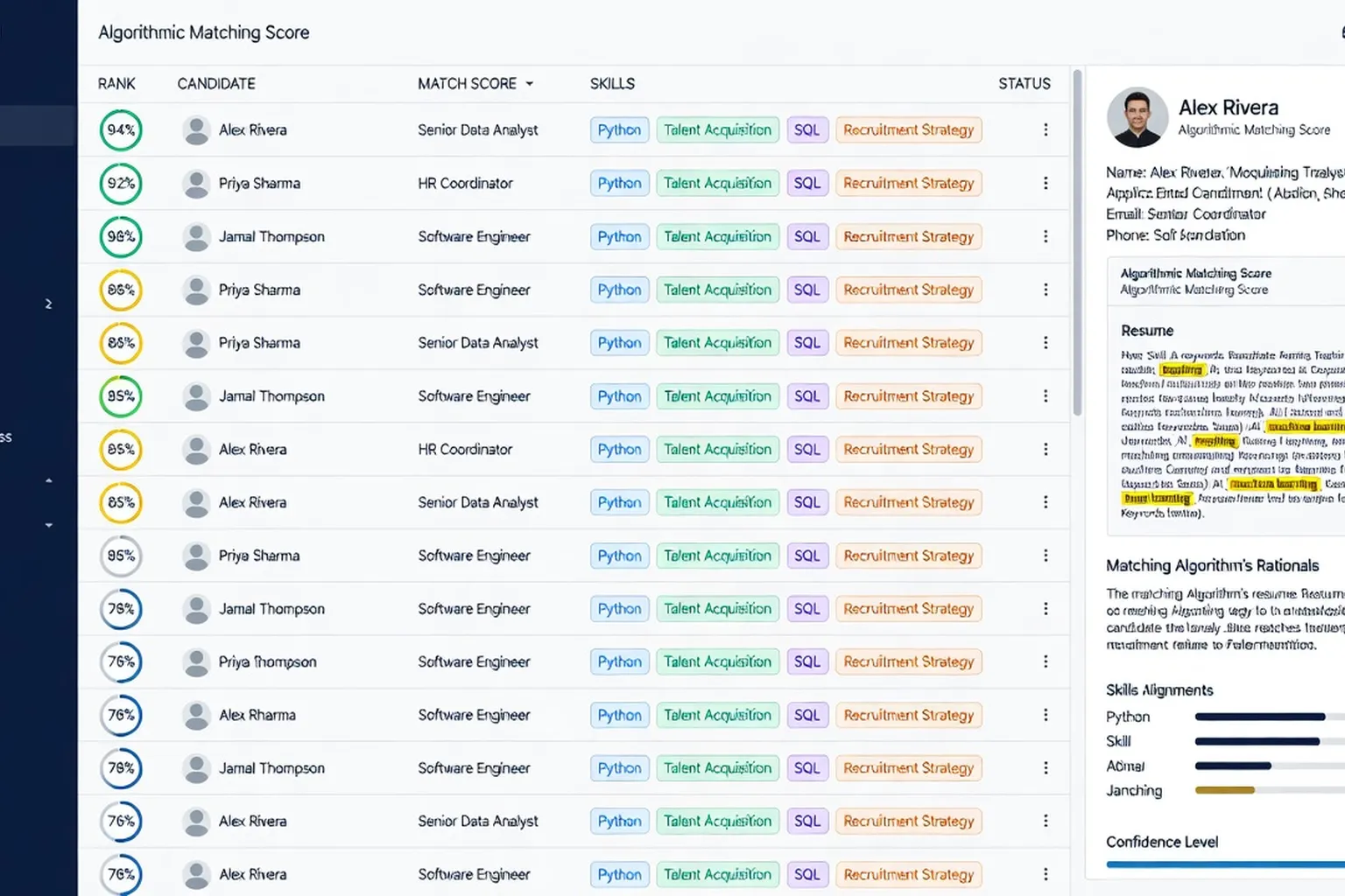 Tableau comparatif sourcing manuel versus sourcing IA : piles de CV versus liste de candidats scorés et classés