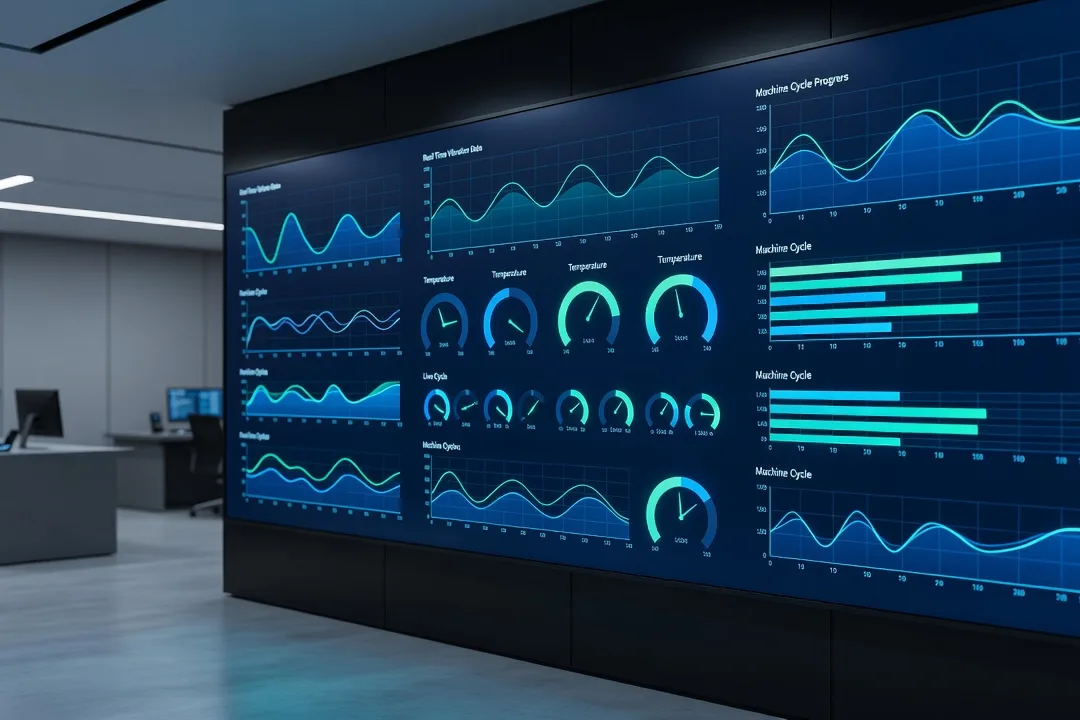 Tableau de bord de supervision industrielle affichant les données en temps réel de plusieurs capteurs connectés