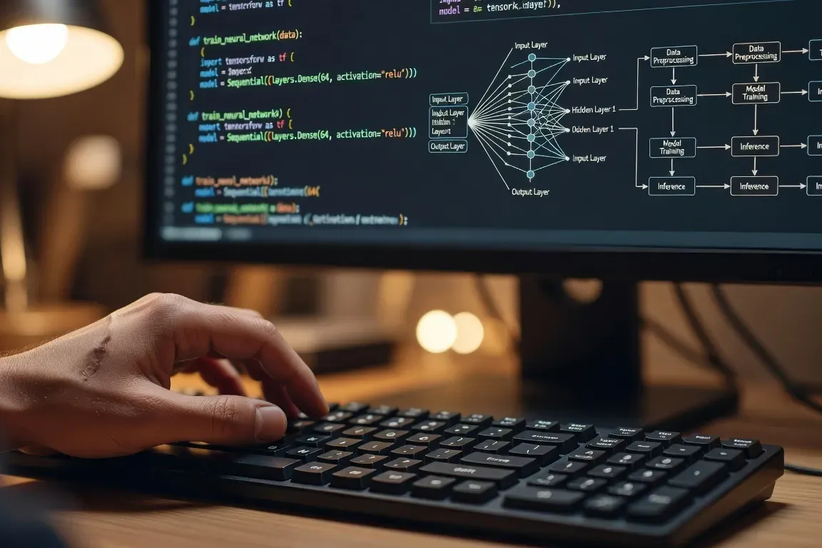 Gros plan sur des mains tapant du code Python sur un ordinateur portable
