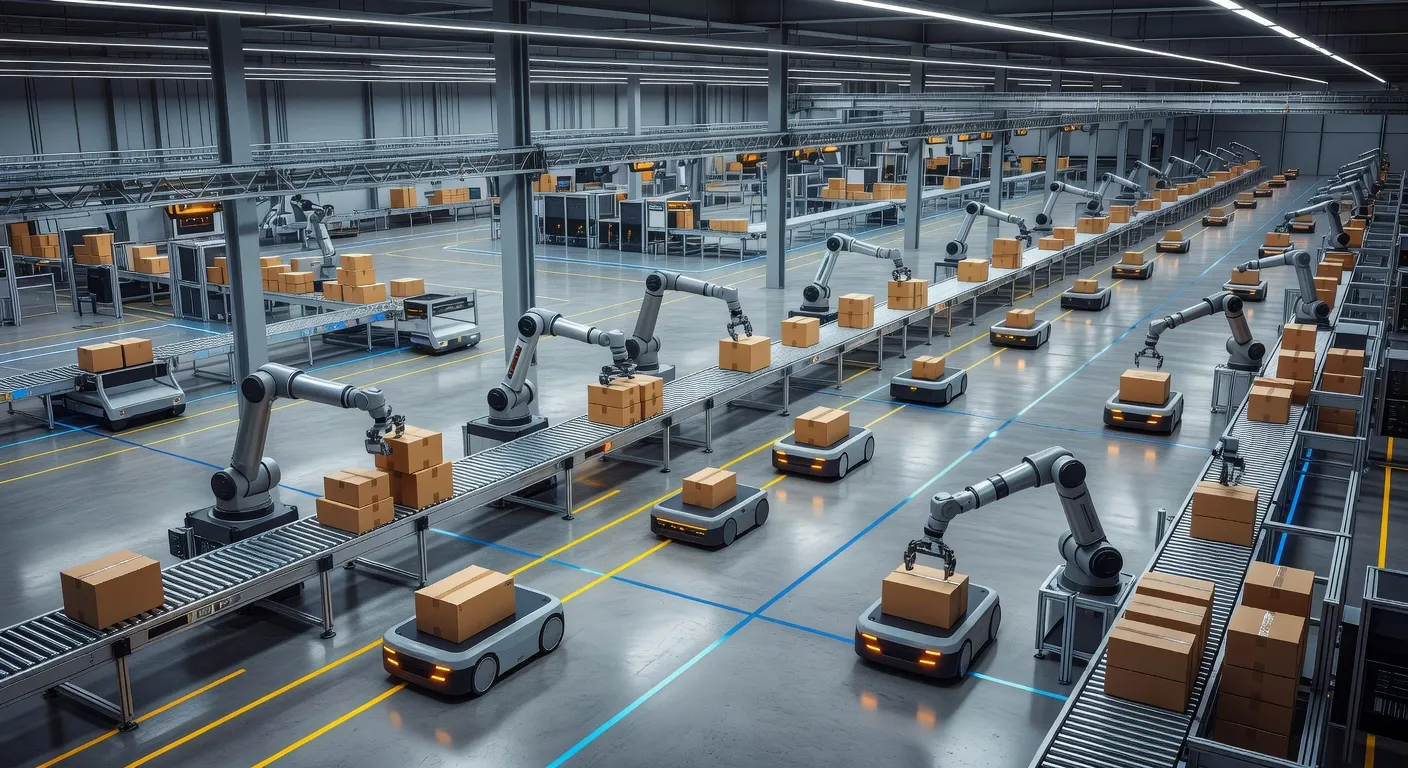 Entrepôt automatisé avec robots logistiques
