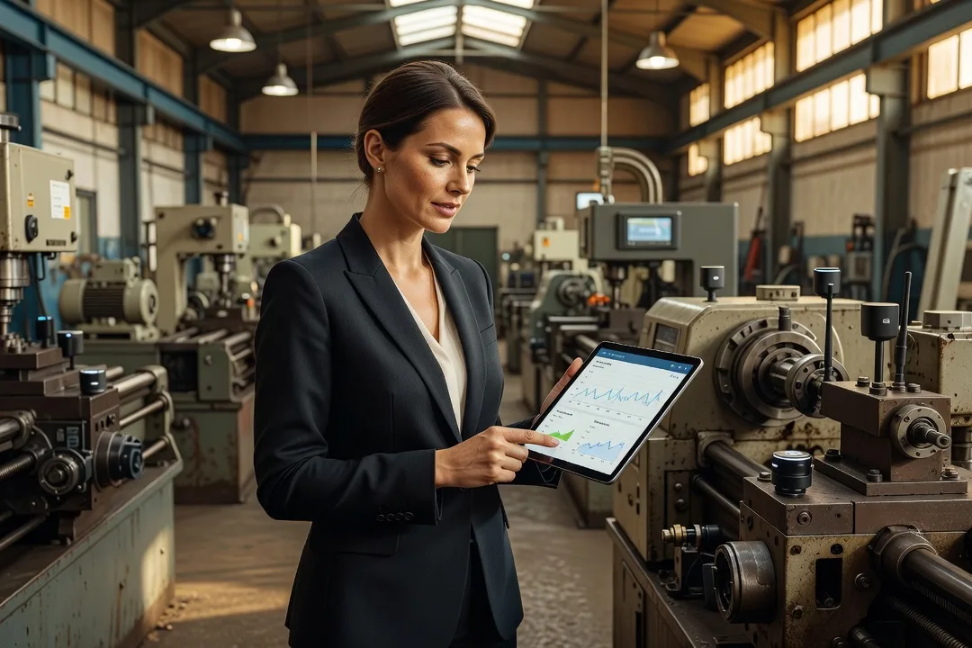 Atelier industriel français équipé de capteurs IoT connectés à un tableau de bord de supervision en temps réel